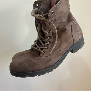 Brown suede ankle combat boots